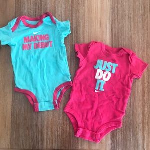 Hot pink and blue nike baby girl onesies, 3-6 mo